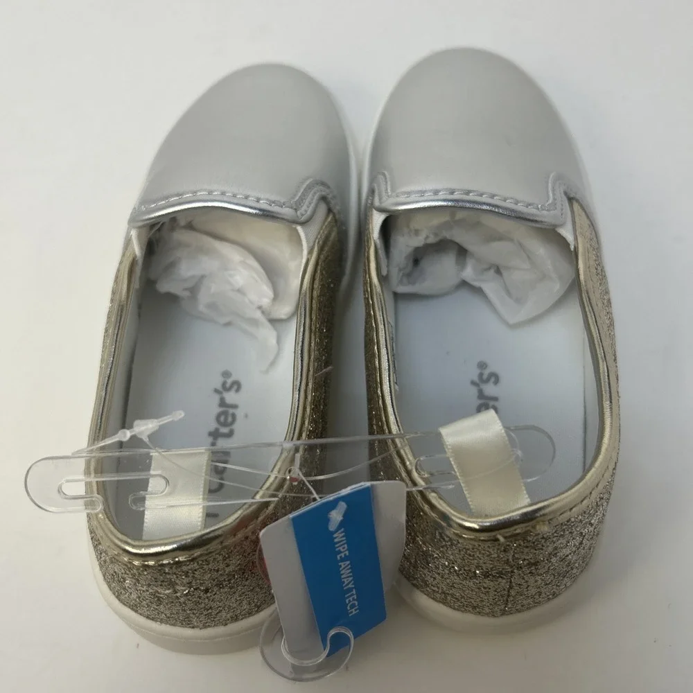 Carter's‎ Kid's Metallic Slip-On Nettie Casual Shoes Silver/Gold Size 1 NWT